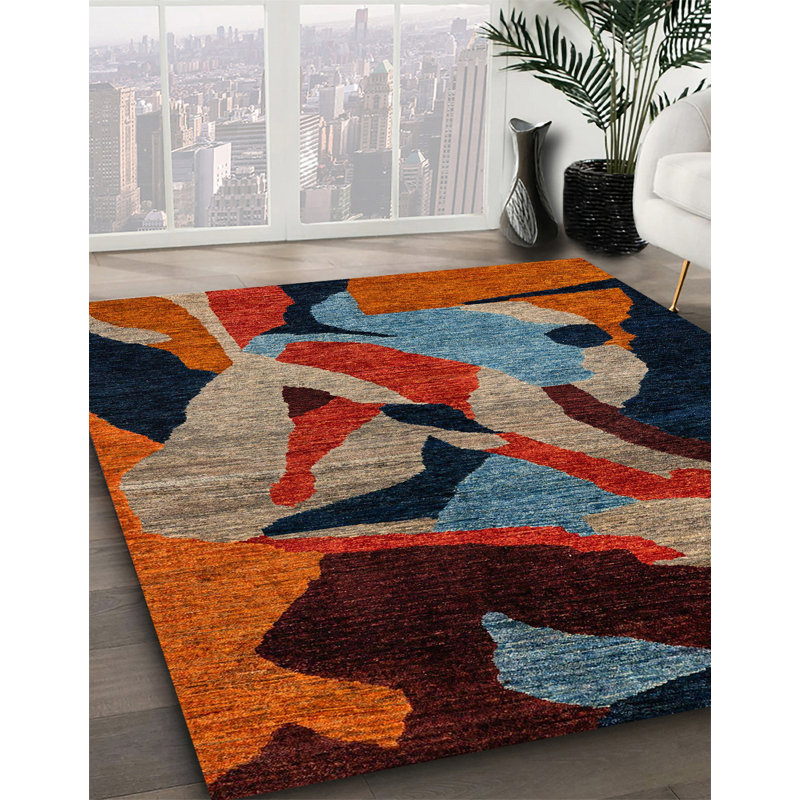 Tapis abstrait multicolore tissé à la machine, Carré 6 pi