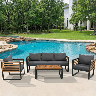 5 - Person Acacia Wood Outdoor Patio Conversation Sofa Set With Coffee Table & Washable Thick Cushions