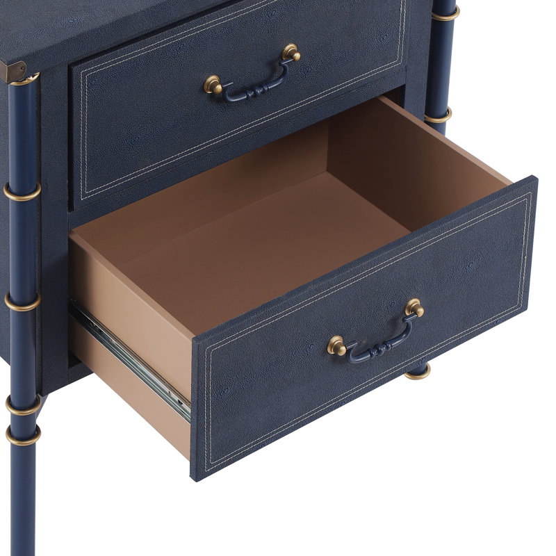 Mariner Coastal Vintage PU Leather Upholstered Nightstand with 2 Drawers
