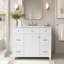 Meuble-lavabo 36 po avec lavabo en céramique, cadre en bois massif blanc, portes à fermeture douce, tablettes réglables, 3 tiroirs, y compris un tiroir à double profondeur pour le rangement du sèche-cheveux-518526663