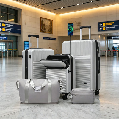 Luggage Sets 5 Piece with Half-opening, Hardside Carry On Suitcase Set with Double Spinner Wheel, Lightweight Travel Luggage with USB Port,TSA Locks