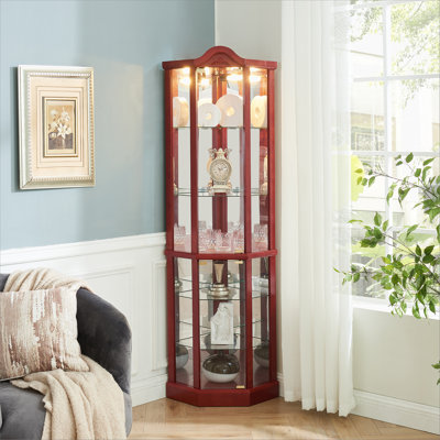 Vitrine d'angle vitrée lumineuse avec tablettes réglables