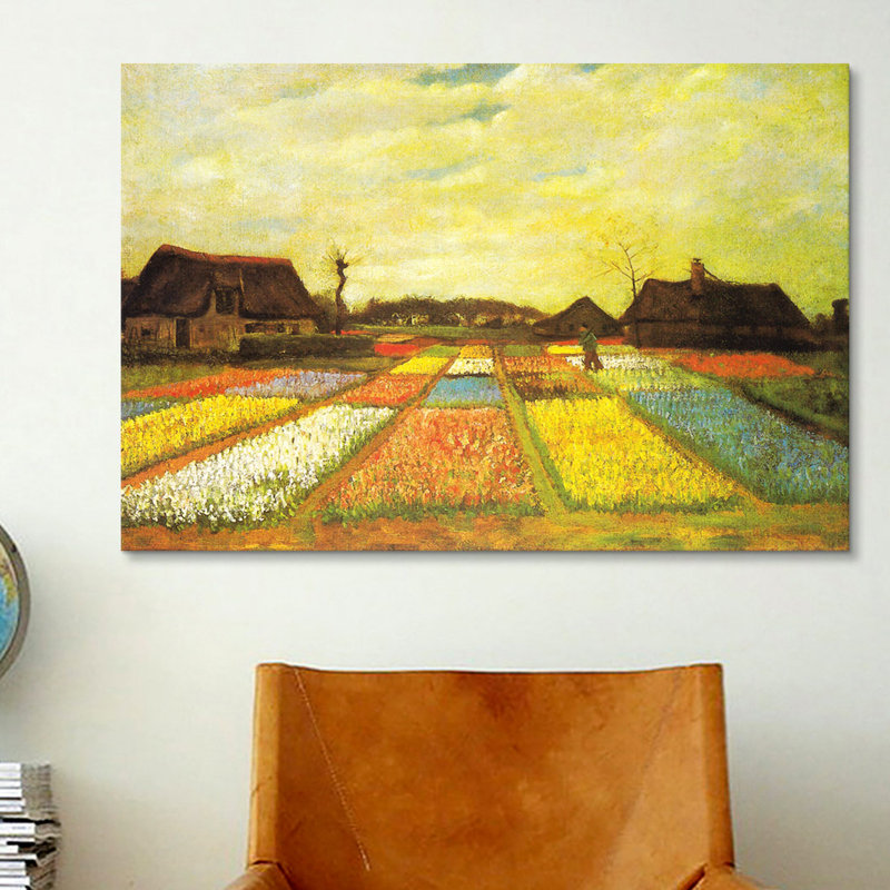Tulpenfelder (Tulip Fields) par Vincent Van Gogh - reproduction d'art sur toile, H 26 po x l 40 po x p 1,5 po, Pas de tapis