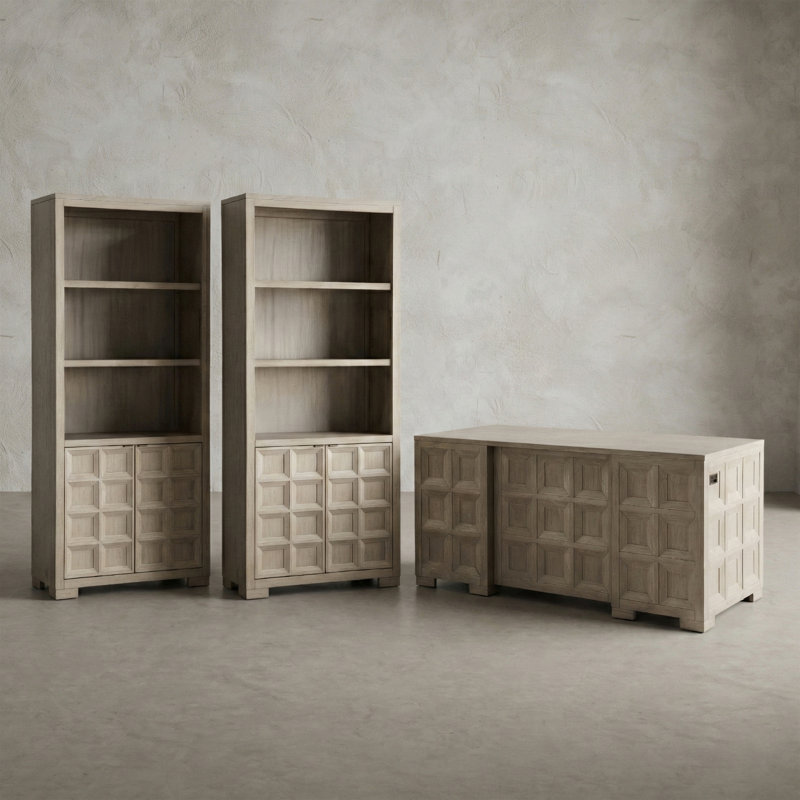 Ensemble de bureau 3 pièces avec bureau de direction et bibliothèque Drevonte