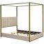 Grand lit plateforme à baldaquin avec tête de lit et structure en métal, beige