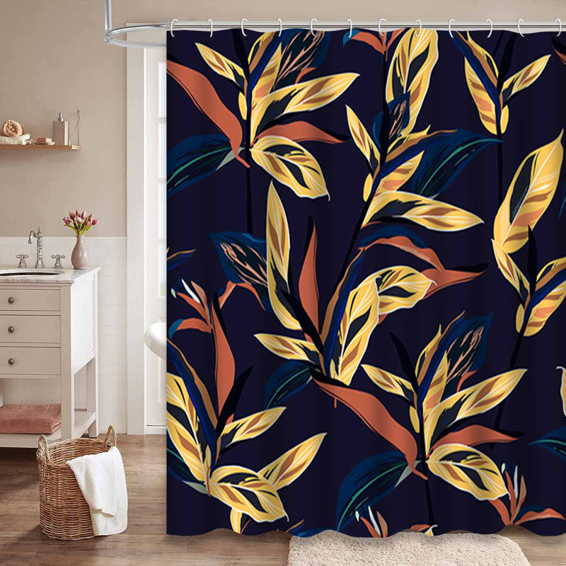 Rideau de douche coloré à motif de feuilles tropicales sarcelle avec 12 crochets, L 72 po x l 84 po