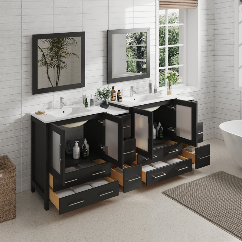  84" Double Bathroom Vanity Set with Mirror, Espresso