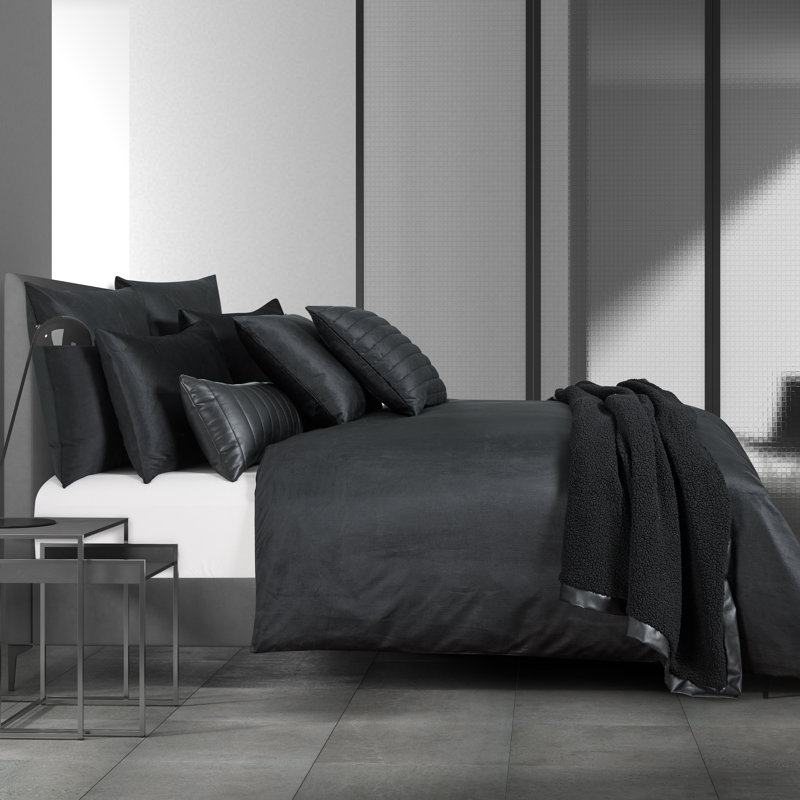 Valletta Duvet Cover Set, Queen Duvet Cover + 2 Standard Shams, Black