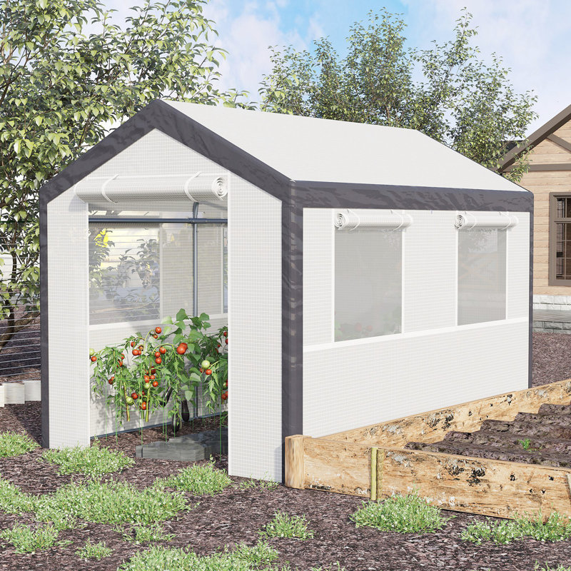 Walk-In Greenhouse, Outdoor Garden Warm Hot House With 4 Roll-Up Windows, 2 Zippered Doors And Weather Cover