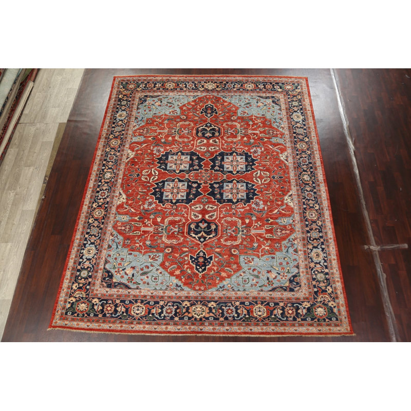 Tapis oriental Heriz Serapi à teinture végétale noué à la main 9 x 12