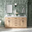 Meuble-lavabo double en bois massif de 66 po avec plateau en marbre de Carrare de 1,5 po Thornaby-1057109213-1047605995