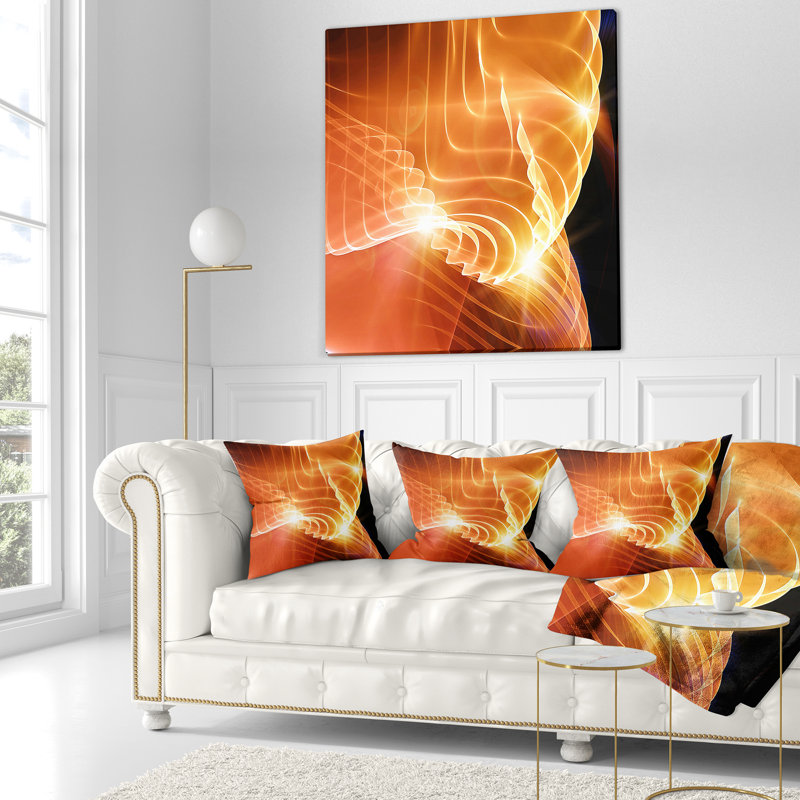 Conception abstraite jaune vif en 3D - coussin abstrait imprimé, 18 po x 18 po, Coussin décoratif