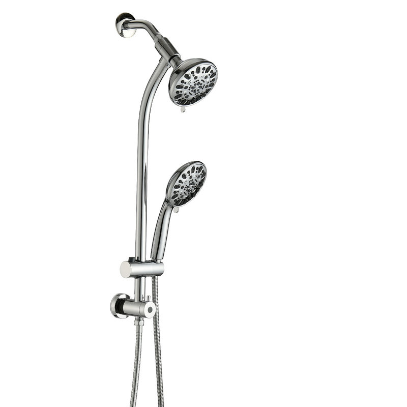 No-Tool Installation 5 Inch Rain Shower & 7-Spray Handheld Combo With 26" Adjustable Slide Bar, Dual Flow 1.8GPM Watersense​