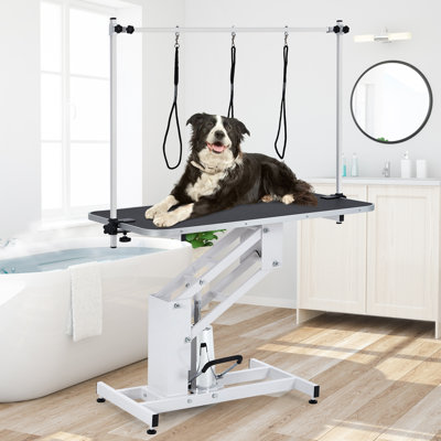 Hydraulic Dog Grooming Table for Large Dogs, Heavy Duty Z-Lift Pet Grooming Station, Adjustable Height, Non-Slip PVC Top