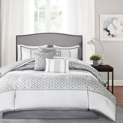 King Size Comforter Grey - 7 Pieces, Detail Elegant Piece Beauty
