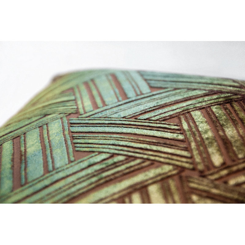 Entwined Square Velvet Pillow Cover & Insert, 22" x 22", Green/Gold/Brown