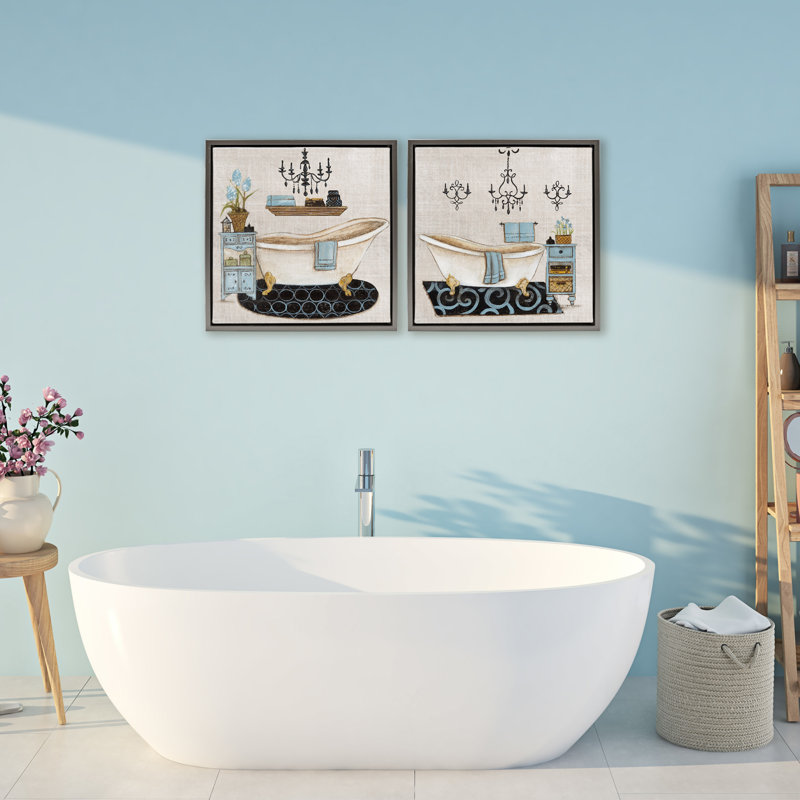 Relaxation Bathroom 2pc Floating Frame Set, design by Janet Tava, Lustre Grey Floater Frame, 18" H x 18" W