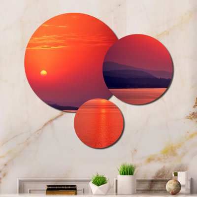 Ensemble de 3 décorations murales orange jaune et coucher de soleil doré I