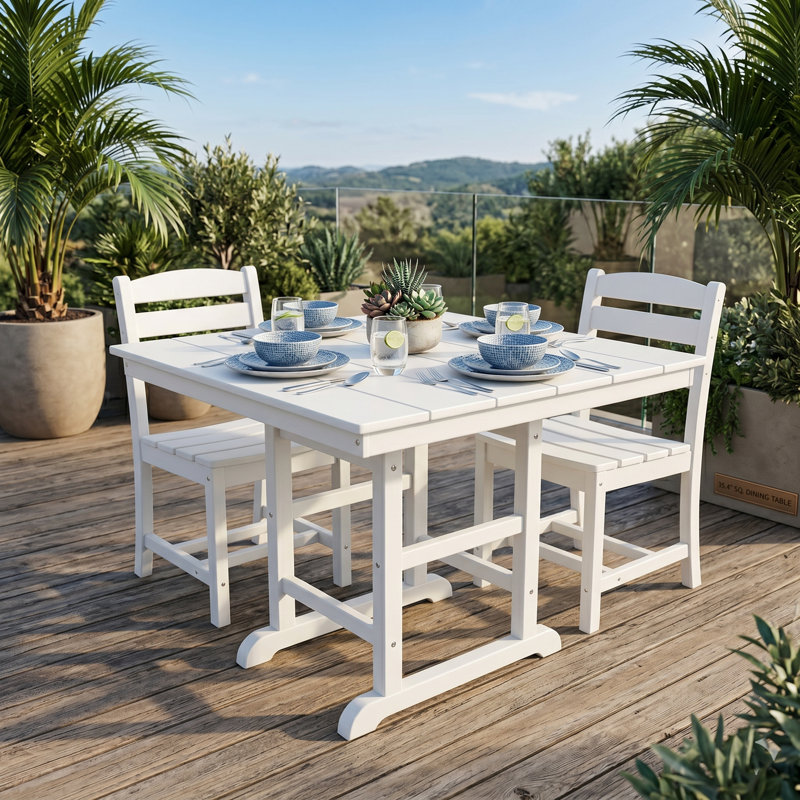 Table de patio carrée pour 4 personnes, Blanc