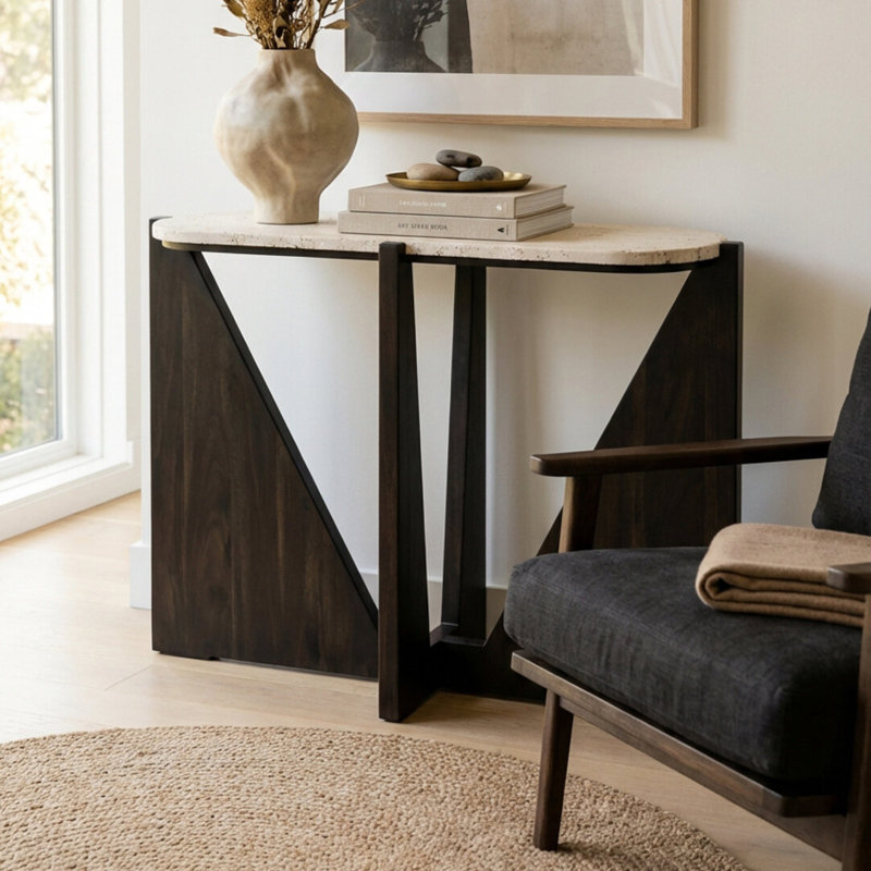120cm Stone Top Console Table, Black
