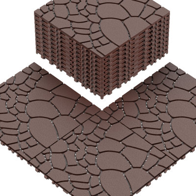 Stone Texture 12"X12" Interlocking Patio Deck Tiles (44-Piece Set) - Quick Diy Installation, Eco-Friendly Pp For Poolside, Balcony, Backyard