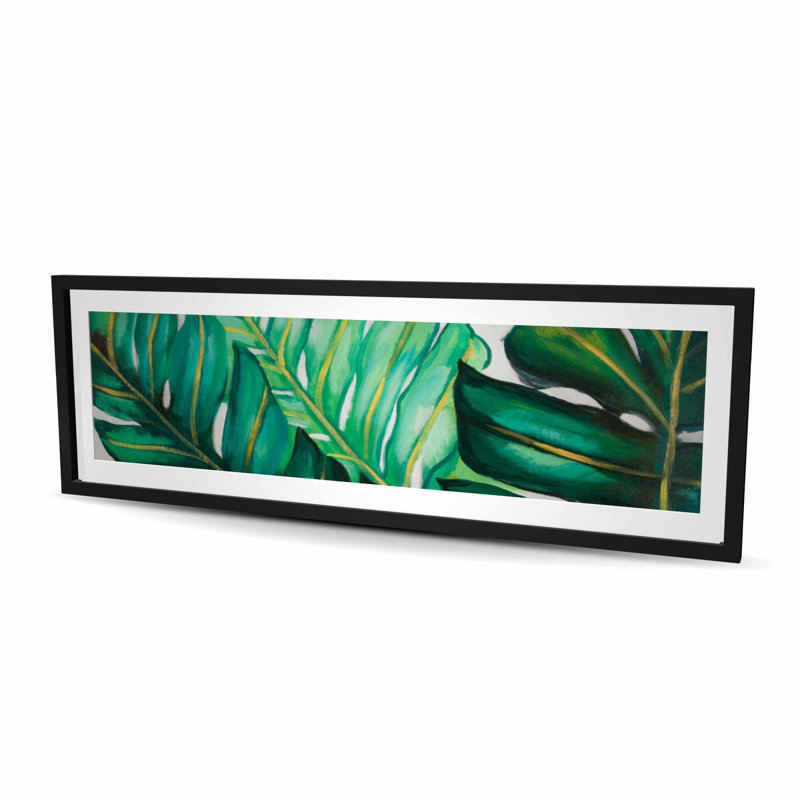 «Three Big Exotic Plant Leaves», reproduction encadrée, H 20 po x l 60 po, Noir