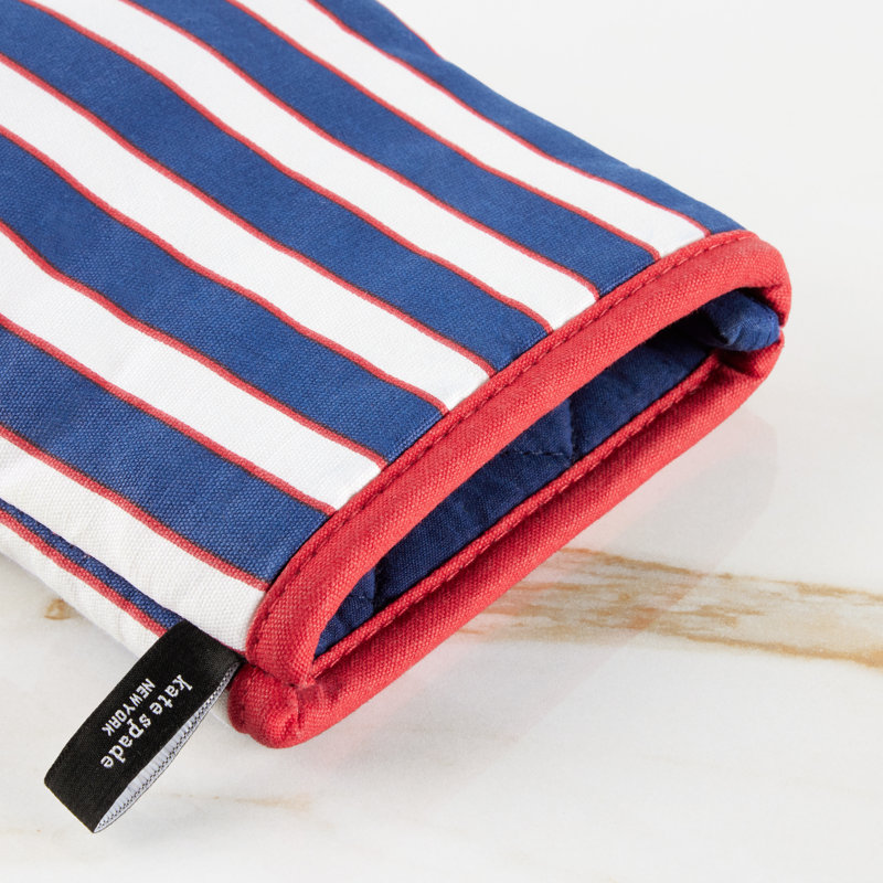 Kate Spade New York Loop And Dot Striped Cotton Oven Mitt Set, Blue
