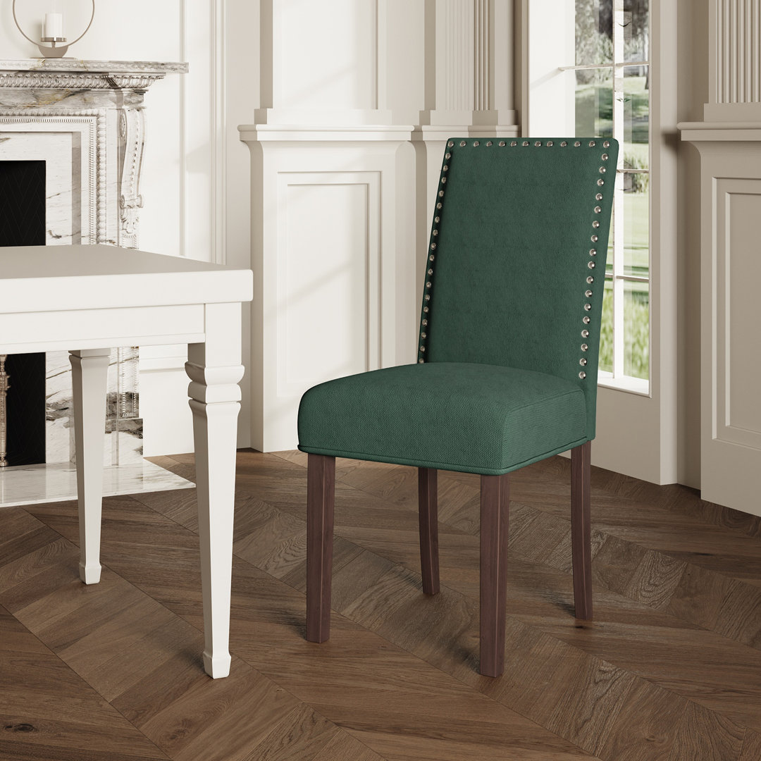 Vintage 6" Thick Seat Linen Parsons Dining Chairs with Nailhead Trim Solid Wood Legs CHAIRKER Upholstery 