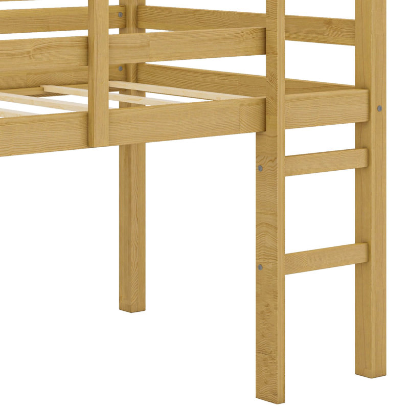 Twin Elevated Loft Bed With Ladder, Reinforced Slat Bed Platform, Natural
