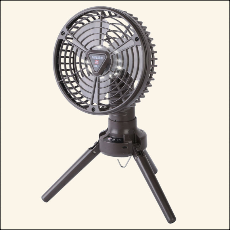Ventilateur de camping portatif 10400Mah avec lumière trépied rechargeable pour tente suspendue et lanterne avec 3 lumières et 4 vitesses