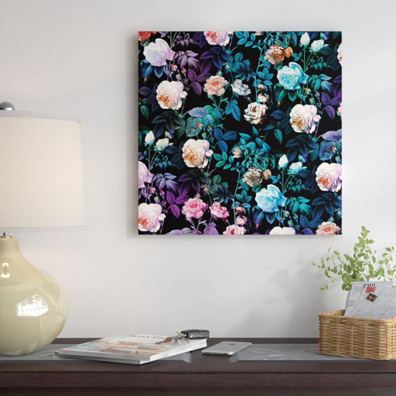 « night forest », impression sur toile tendue, H 12 po x l 12 po x P 1,5 po, Papier d'art encadré noir, Pas de tapis