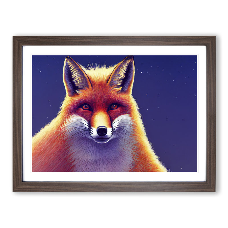 Fab Fox - Single Picture Frame Painting, 46cm H x 64cm W x 2cm D, Walnut