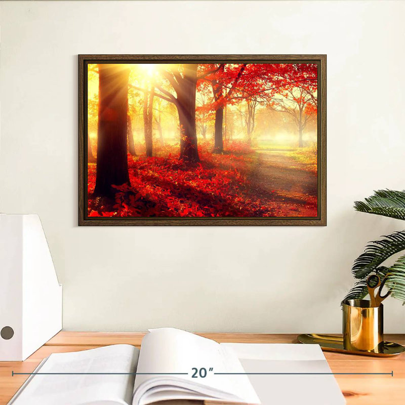 Forêt rouge vif, 13 po x 9 po, Cadre flottant noyer
