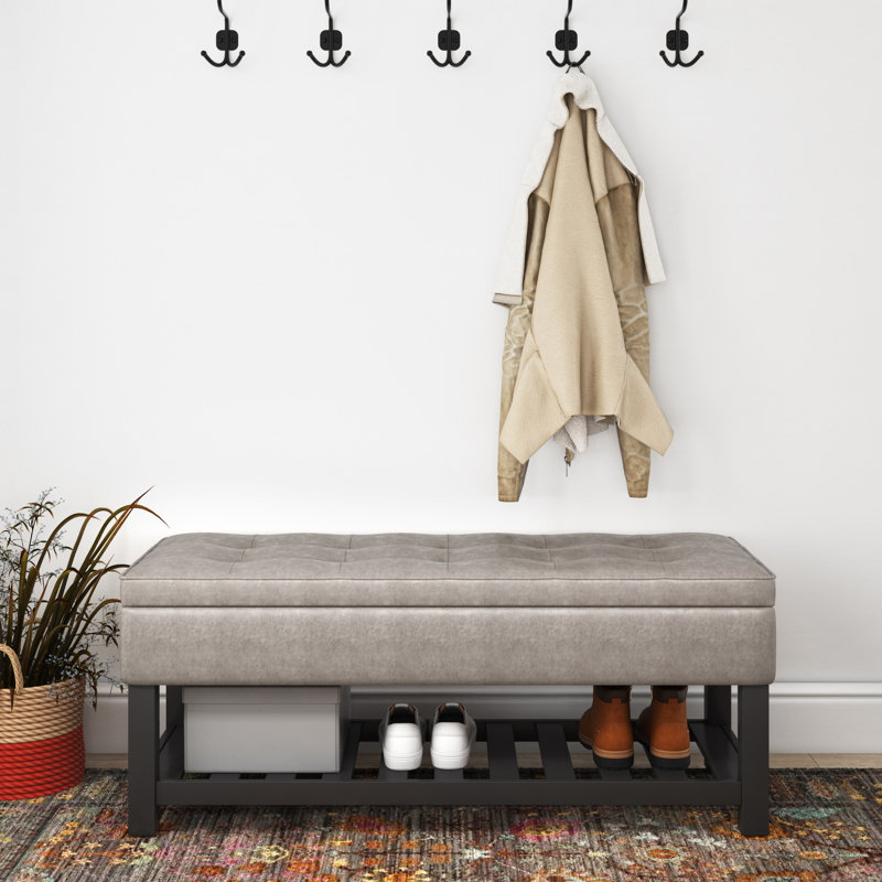 Banc de rangement avec repose-pieds et tablette capitonnés Cosmopolitan, Gris taupe délavé