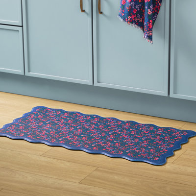DRAPER JAMES Field Flowers Scallop Edge Comfort Kitchen Mat, Navy/Multicolor, 20"x39"