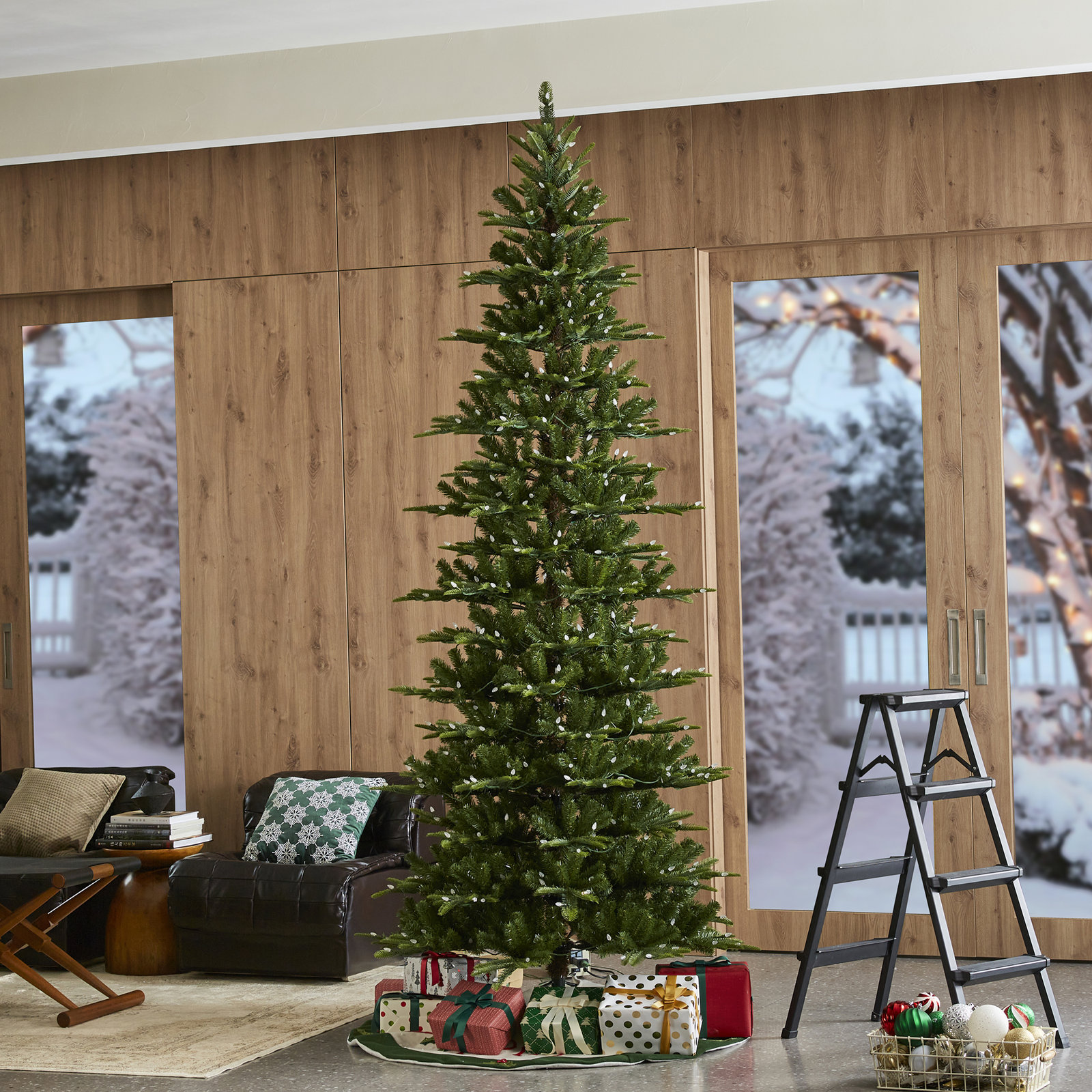 Slim 6.5' Pre-Lit Fir Christmas Tree, 9' H