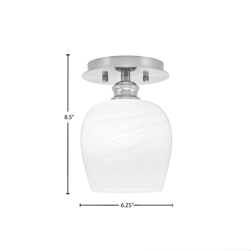 Edge 1 Light Semi-Flush With 6" White Marble Glass, Brushed Nickel, 8.5" H x 6.25" W x 6.25" D