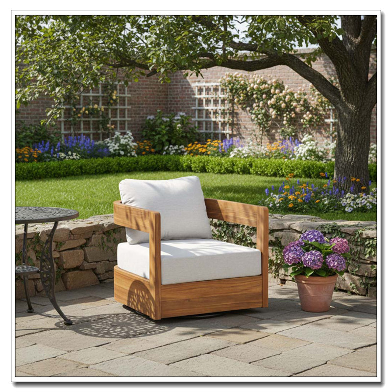 Fauteuil club d'extérieur pivotant en bois, Teck