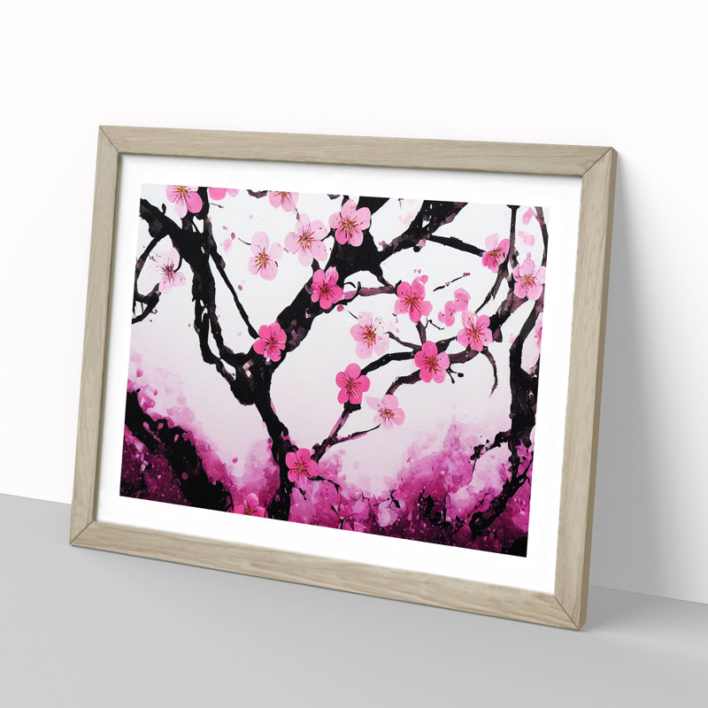 Cherry Blossom Tree Flowers Vol.1 - Single Picture Frame Painting, 34cm H x 46cm W x 2cm D, Oak