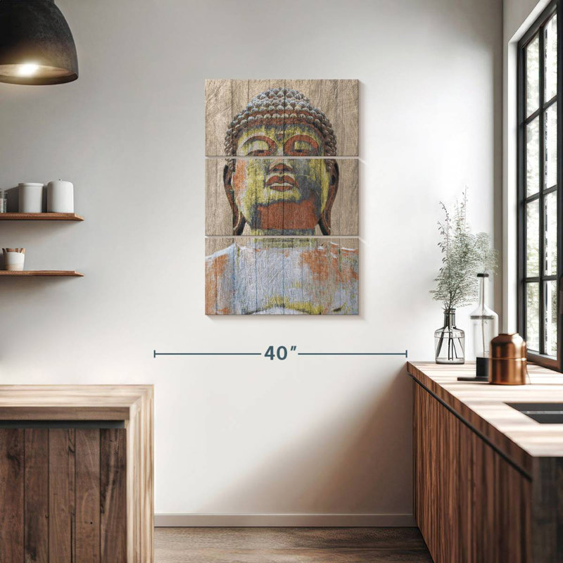 Bouddha peint en bois Adella, H 38 po x l 24 po
