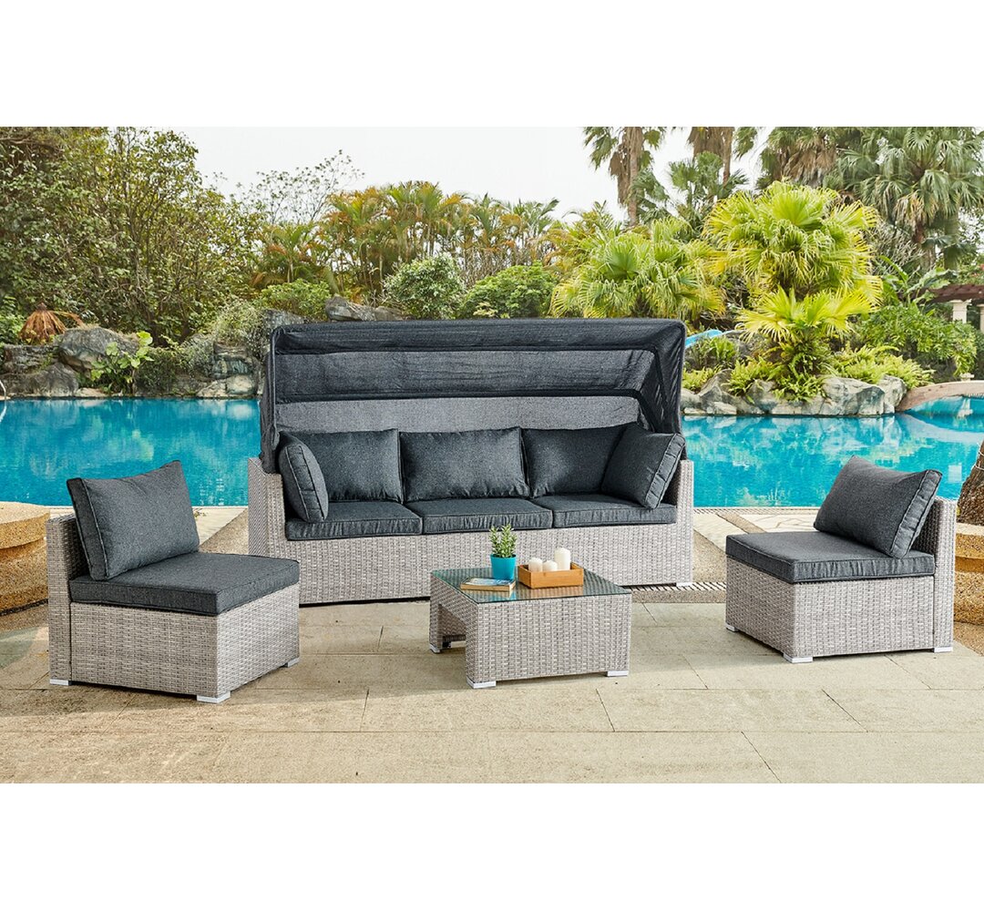 5-Sitzer Lounge-Set Bethalto aus Rattan mit Polster