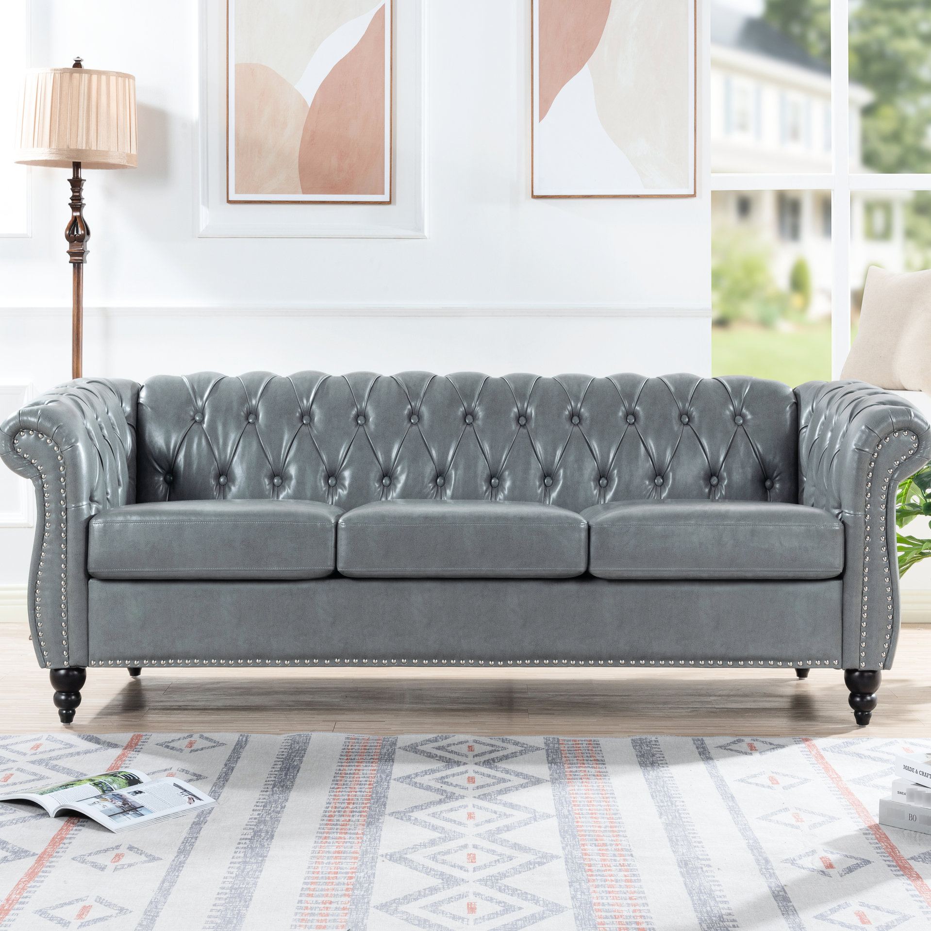 Latitude Run® 3 Seater , 82.45" Length, Grey Pu Leather, Clean With ...