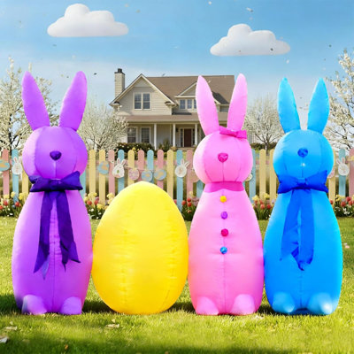 Easter Inflatable Bunny Outdoor Decorations Build In LED Lights Holiday Blow Up Yard Decoration For Easter Holiday Party Outdoor Garden Yard Lawn Décor