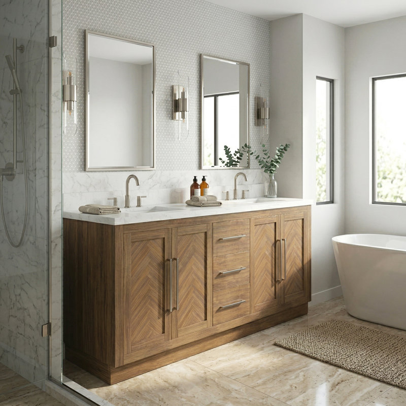 Meuble-lavabo 72 po avec comptoir Statuario Zena, Noyer