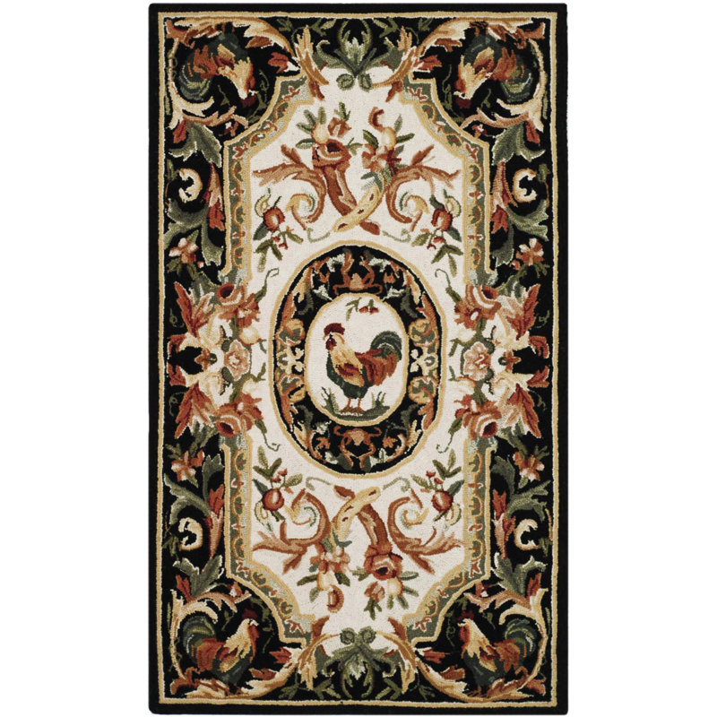 Kinchen Hand Hooked Wool Floral Rug, Rectangle 3'9" x 5'9"