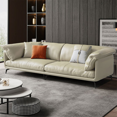 Beige Genuine Leather Modular Sofa cushion couch