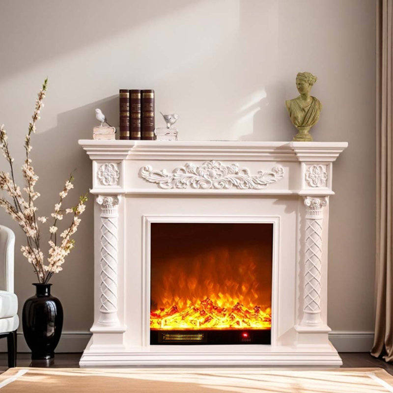 American Vintage Style Heating electric fireplace, White