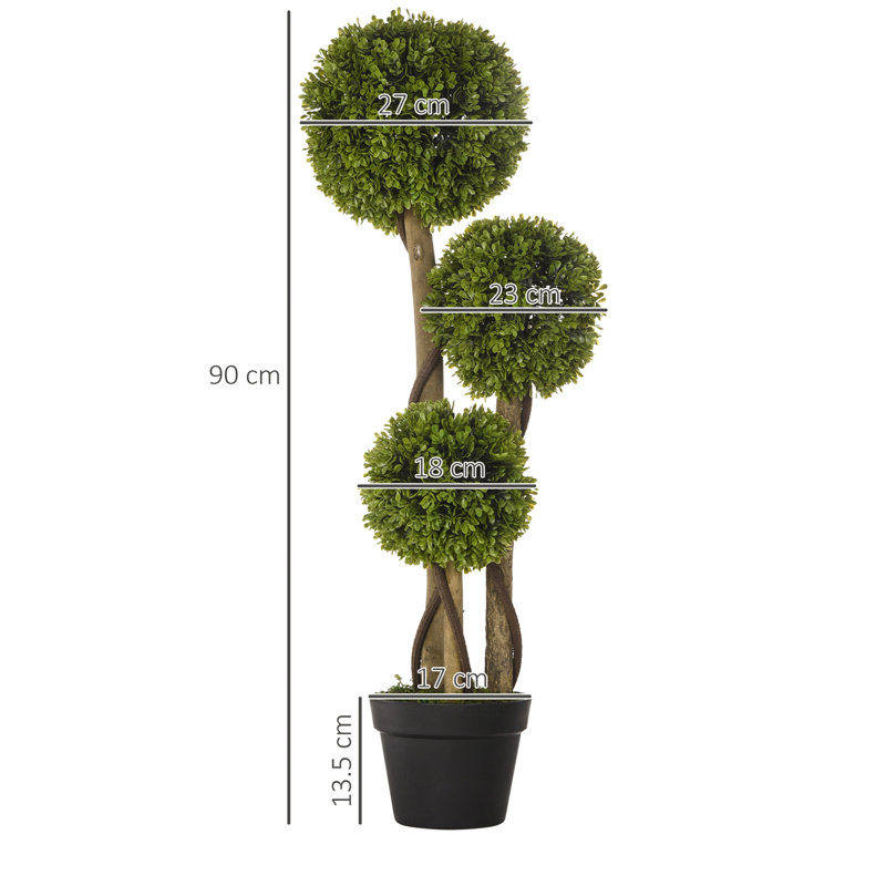 90cm Faux Boxwood Tree in Cement Pot