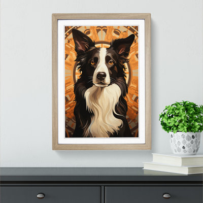 Border Collie Deco No.3 - Single Picture Frame Print on Wood