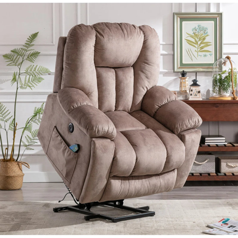 41"Wide Modern Power Lift Massage Heating Recliner with USB, Cup Holder, and Pocket Storage, Camel Microfiber/Microsuede